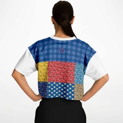 Western Edition Bandana Patchwork Eco-Poly V-Neck Crop Jersey