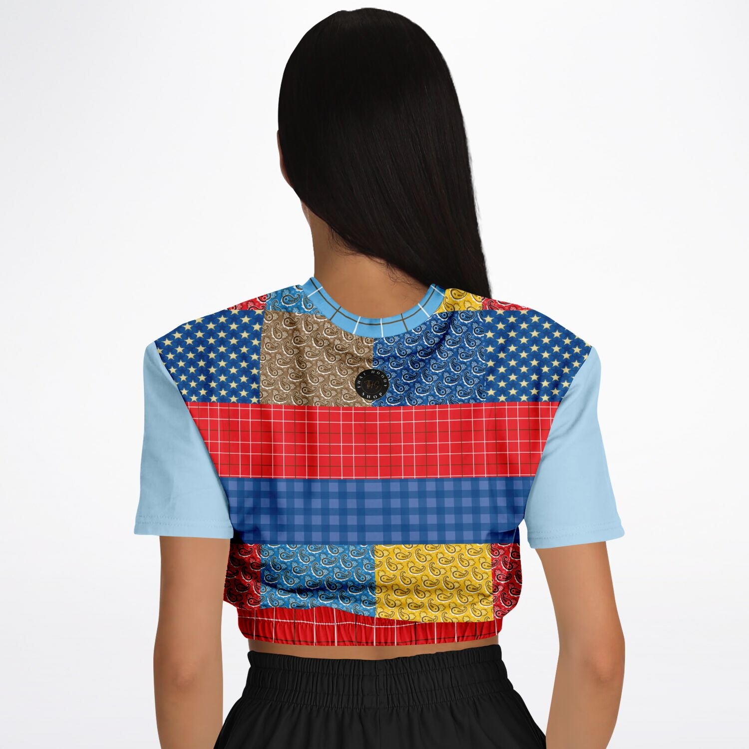 Western Edition Bandana Patchwork Eco-Poly Short Sleeve Cropped Pullover