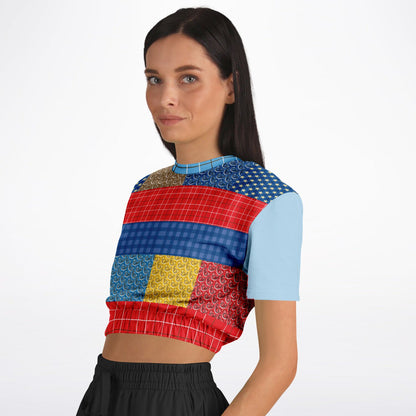 Western Edition Bandana Patchwork Eco-Poly Short Sleeve Cropped Pullover