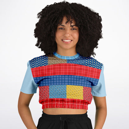 Western Edition Bandana Patchwork Eco-Poly Short Sleeve Cropped Pullover