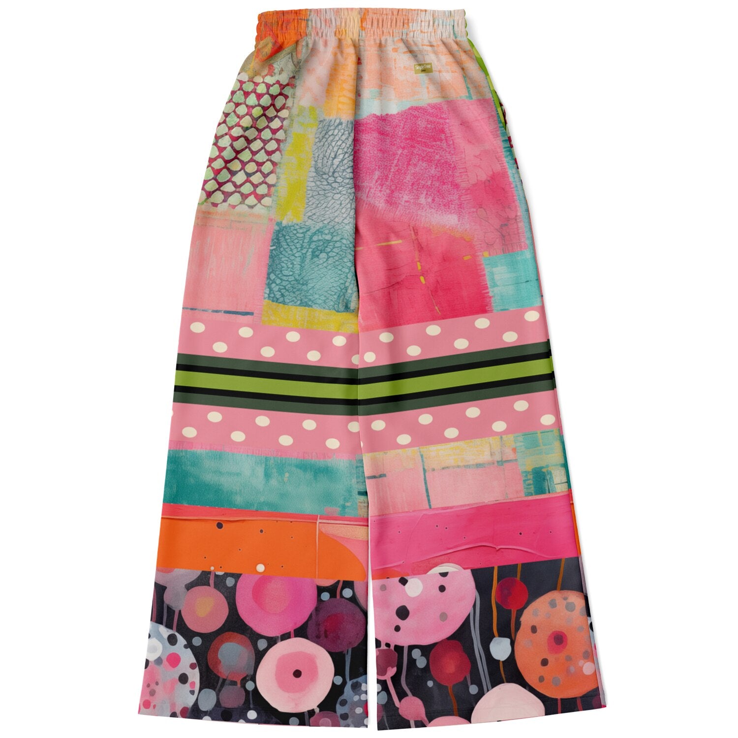 What About That Dancer Life in Patchwork Glory Eco-Poly Wide Leg Pants
