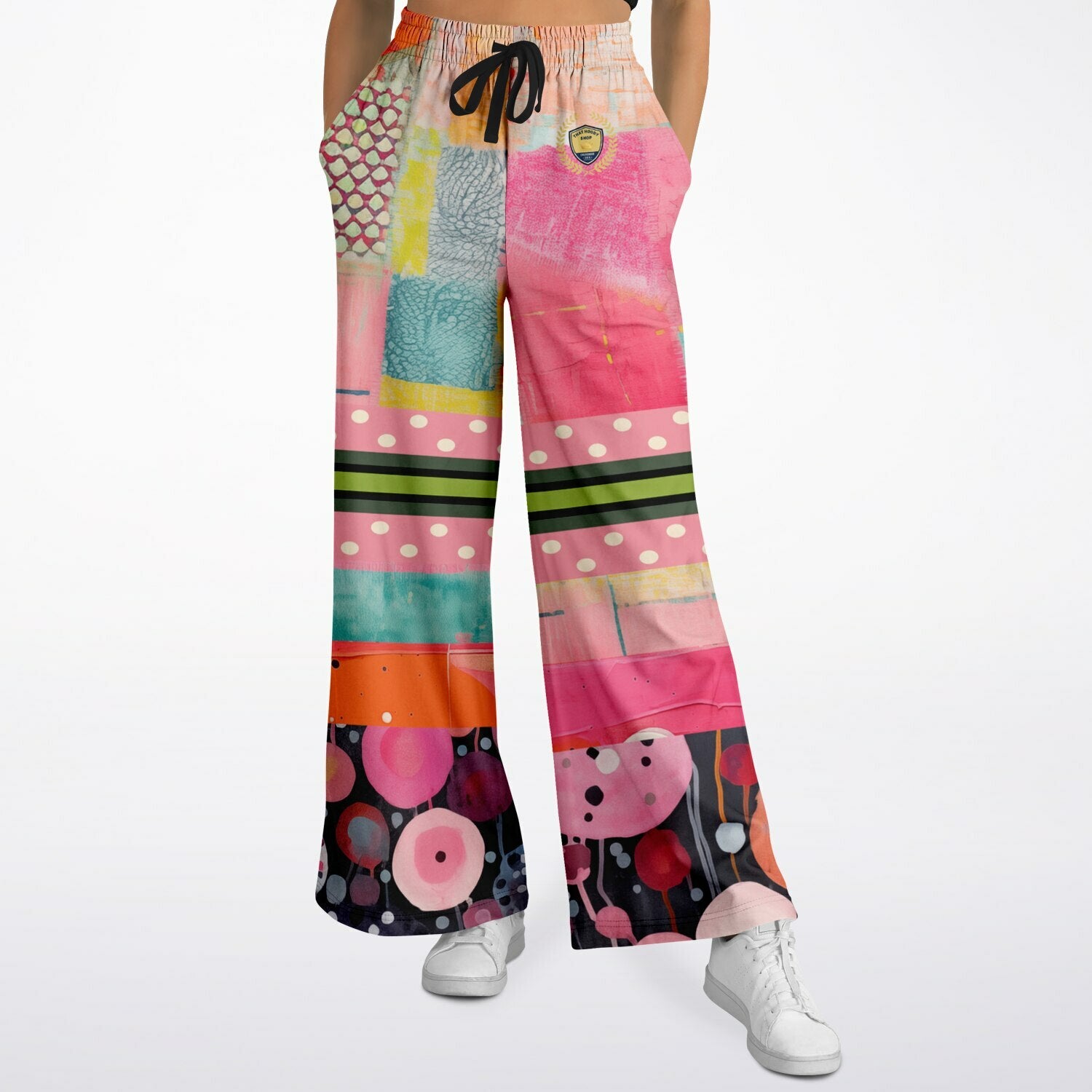 What About That Dancer Life in Patchwork Glory Eco-Poly Wide Leg Pants
