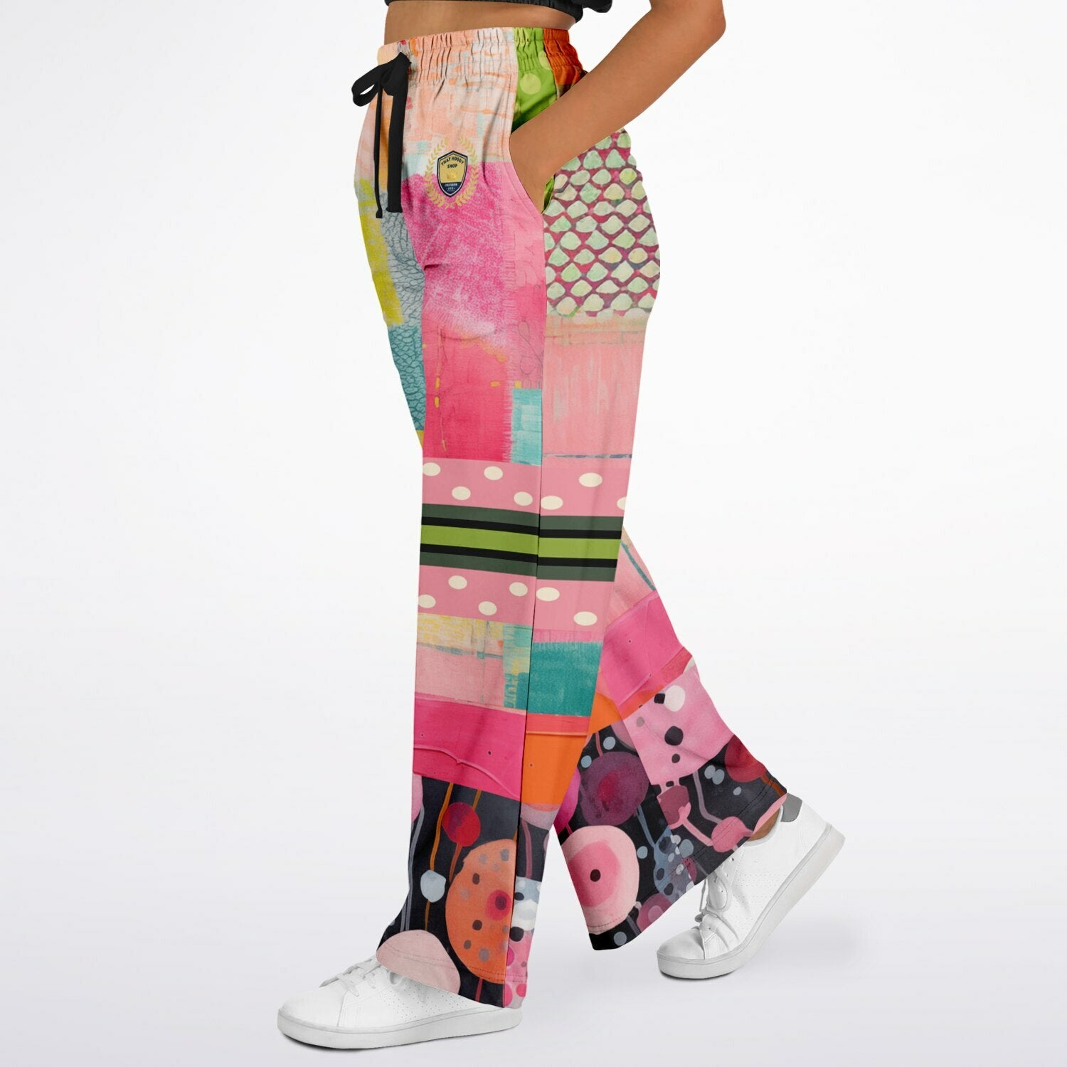 What About That Dancer Life in Patchwork Glory Eco-Poly Wide Leg Pants