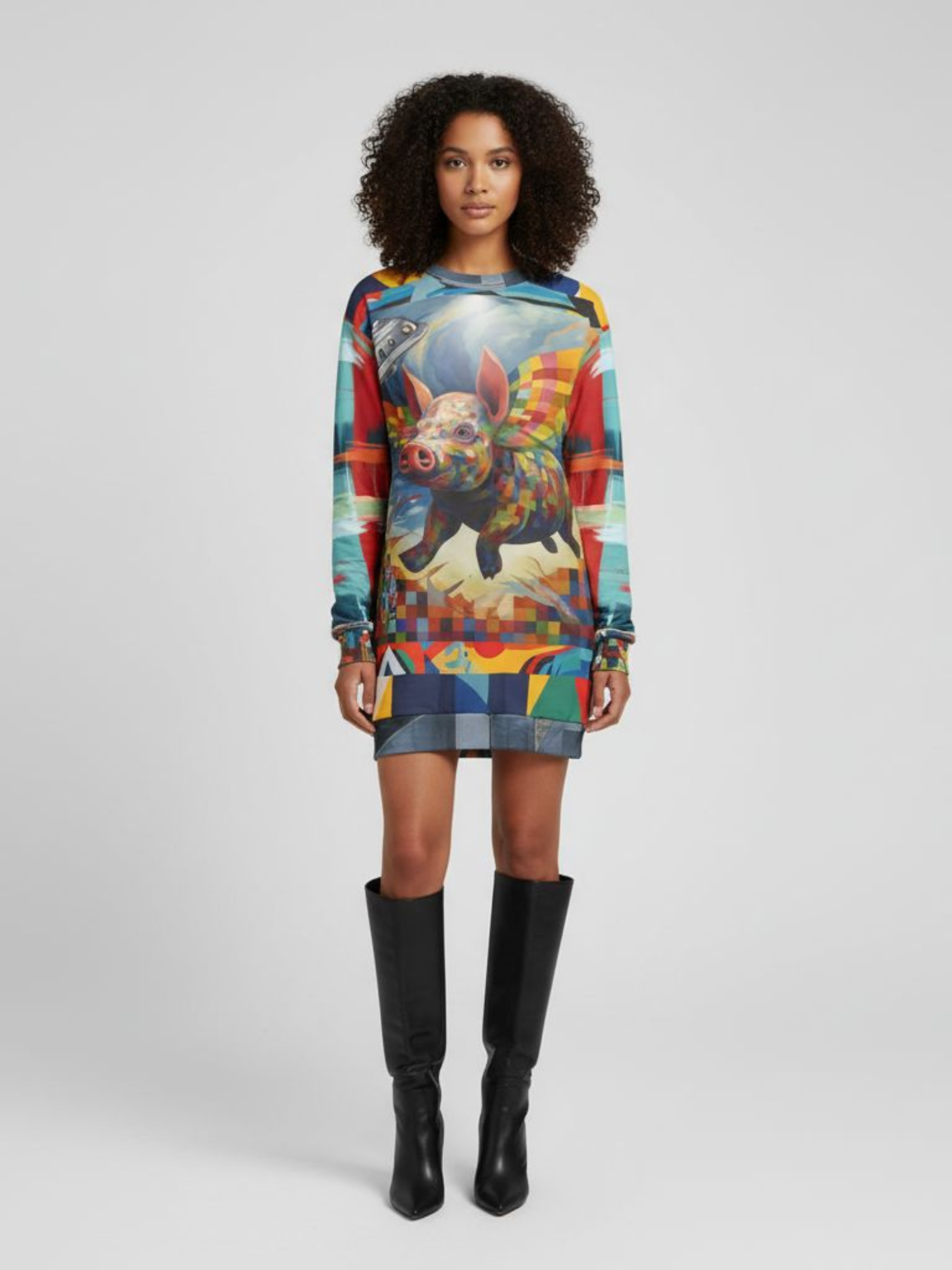 When Pigs Fly Home Abstract Plaid Unisex Sweatshirt (Gold Label)