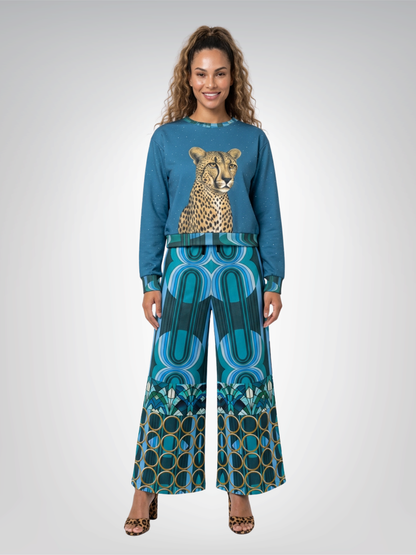Wild Cheetah in Blue Cropped Sweatshirt (Gold Label)
