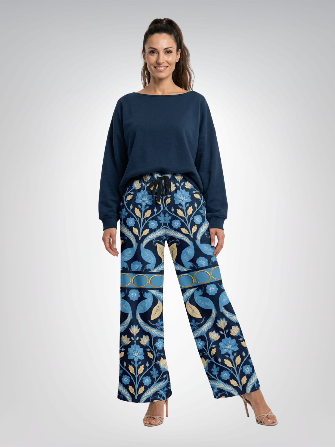 Wild Cheetah Moon in Exotic Floral Eco-Poly Wide Leg Pants