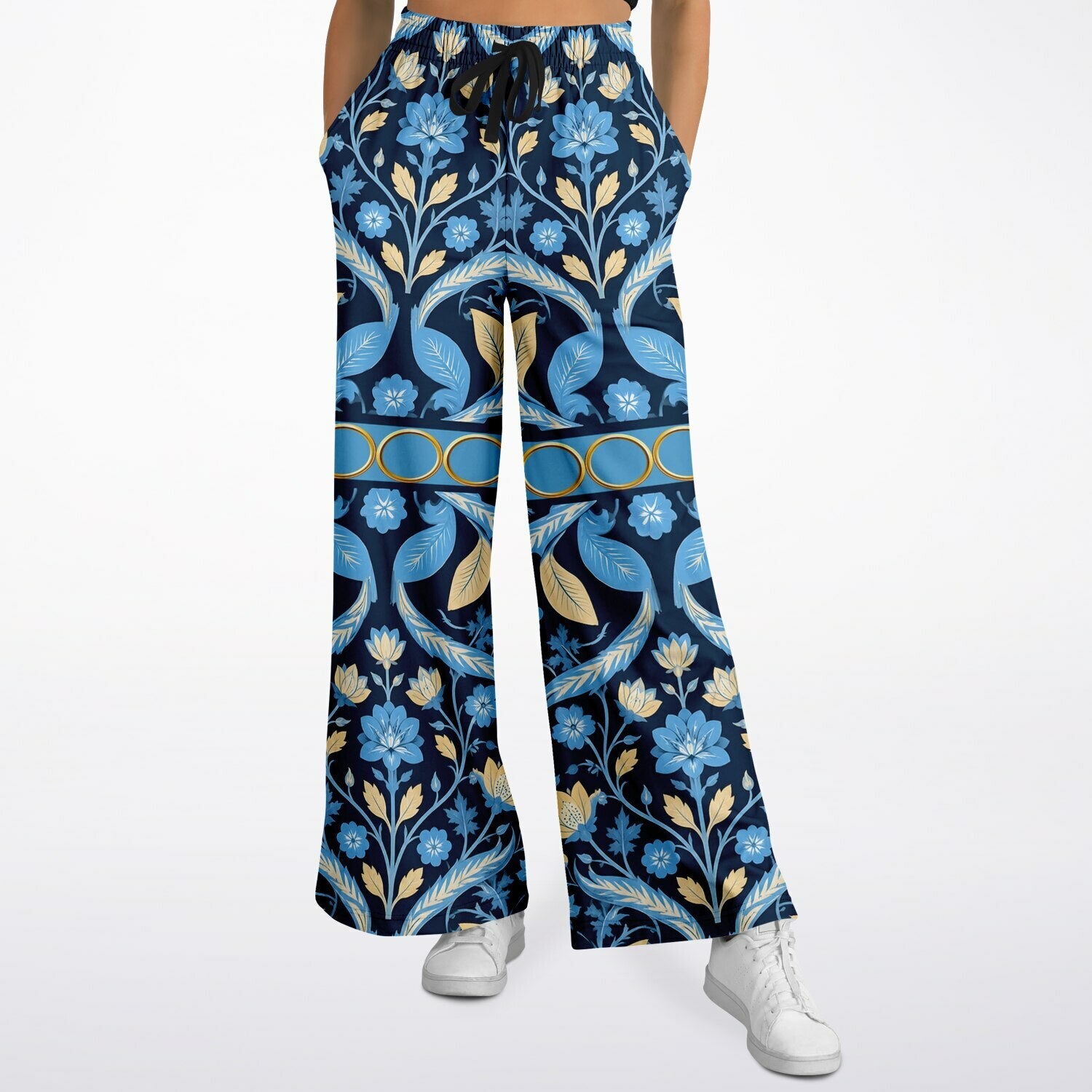 Wild Cheetah Moon in Exotic Floral Eco-Poly Wide Leg Pants