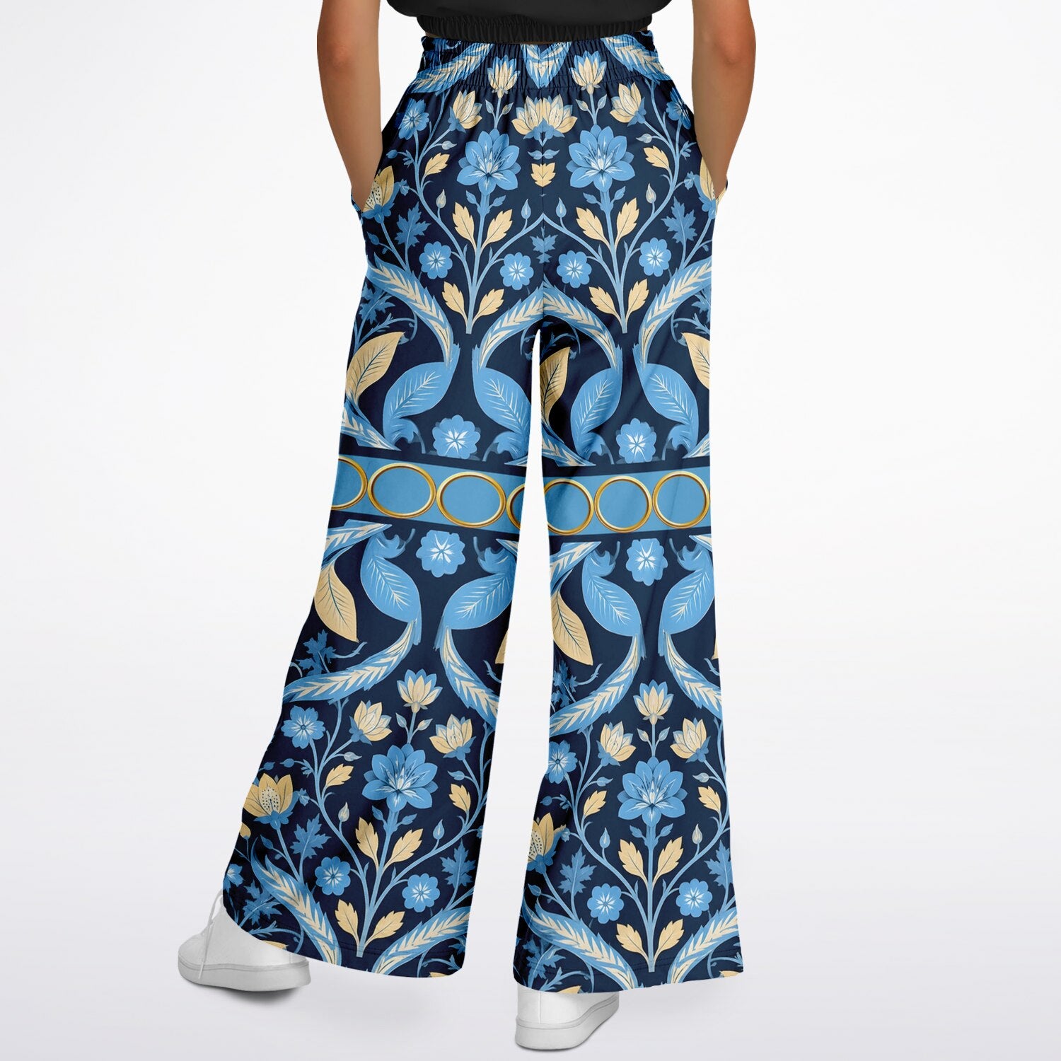 Wild Cheetah Moon in Exotic Floral Eco-Poly Wide Leg Pants