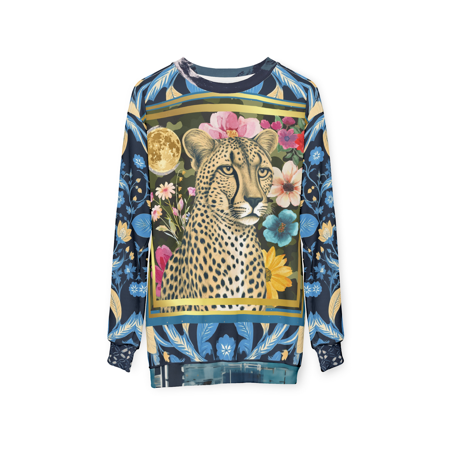 Wild Cheetah Moon in Exotic Floral Unisex Sweatshirt (Gold Label)