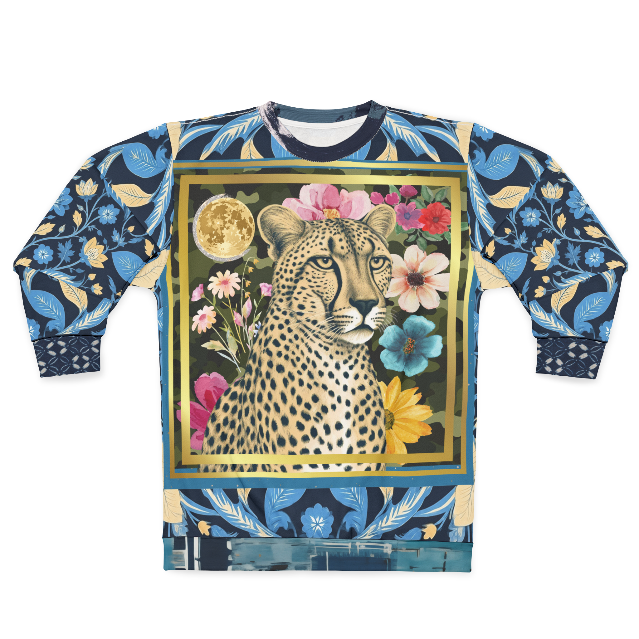Wild Cheetah Moon in Exotic Floral Unisex Sweatshirt (Gold Label)