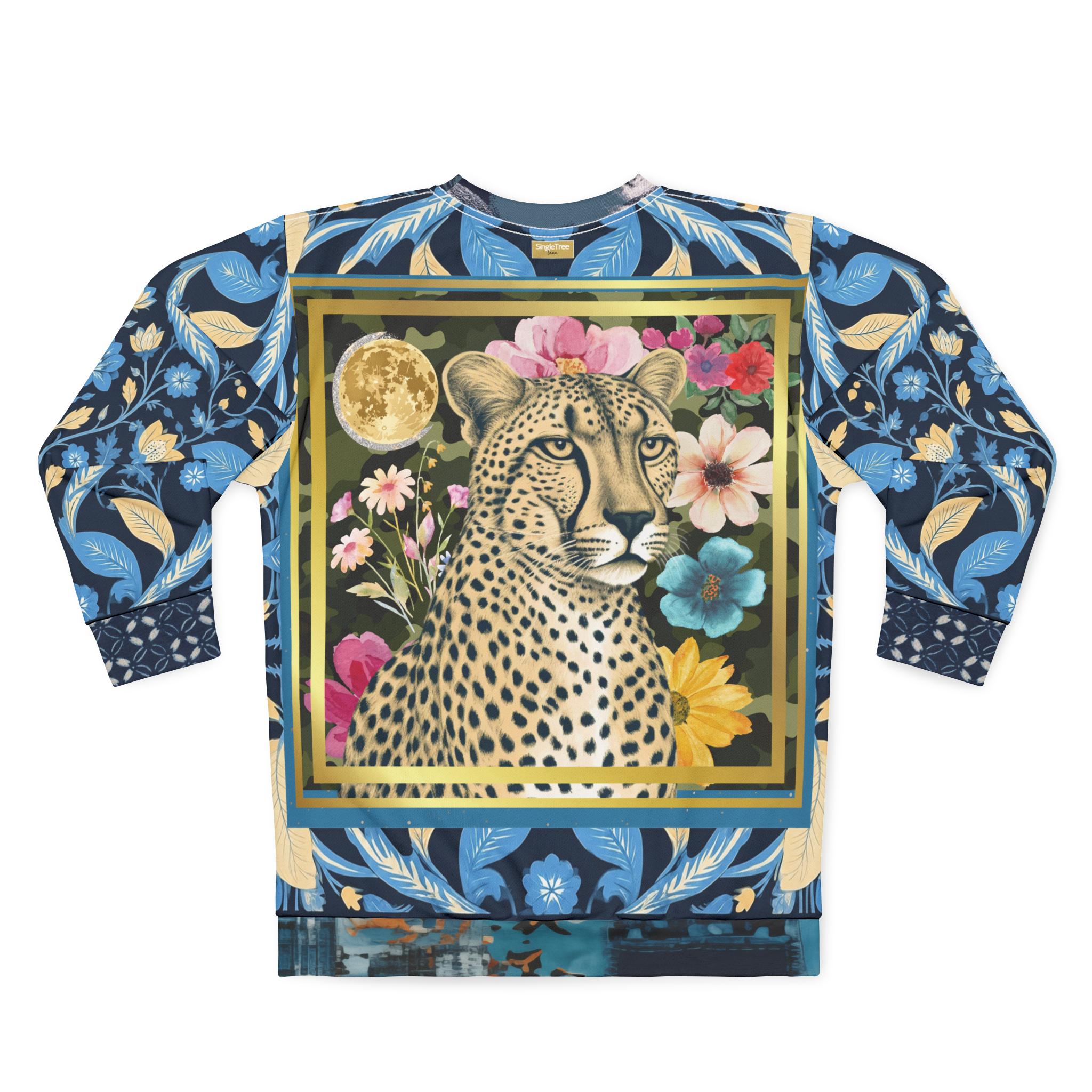 Wild Cheetah Moon in Exotic Floral Unisex Sweatshirt (Gold Label)