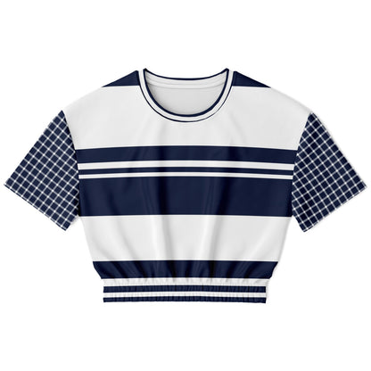 Wimbledon Blue Barbarian Stripe Eco-Poly Short Sleeve Cropped Pullover