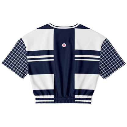 Wimbledon Blue Barbarian Stripe Eco-Poly Short Sleeve Cropped Pullover