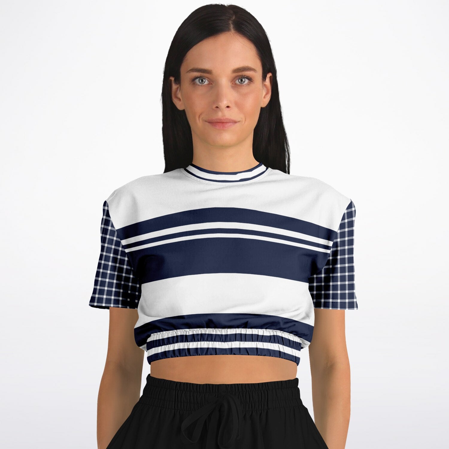 Wimbledon Blue Barbarian Stripe Eco-Poly Short Sleeve Cropped Pullover