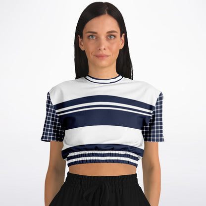 Wimbledon Blue Barbarian Stripe Eco-Poly Short Sleeve Cropped Pullover