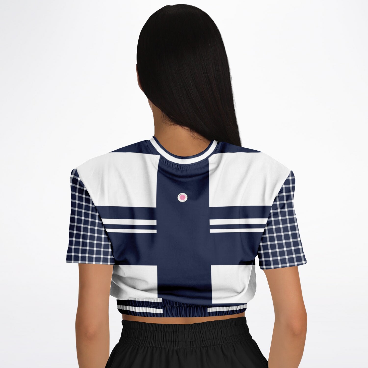 Wimbledon Blue Barbarian Stripe Eco-Poly Short Sleeve Cropped Pullover
