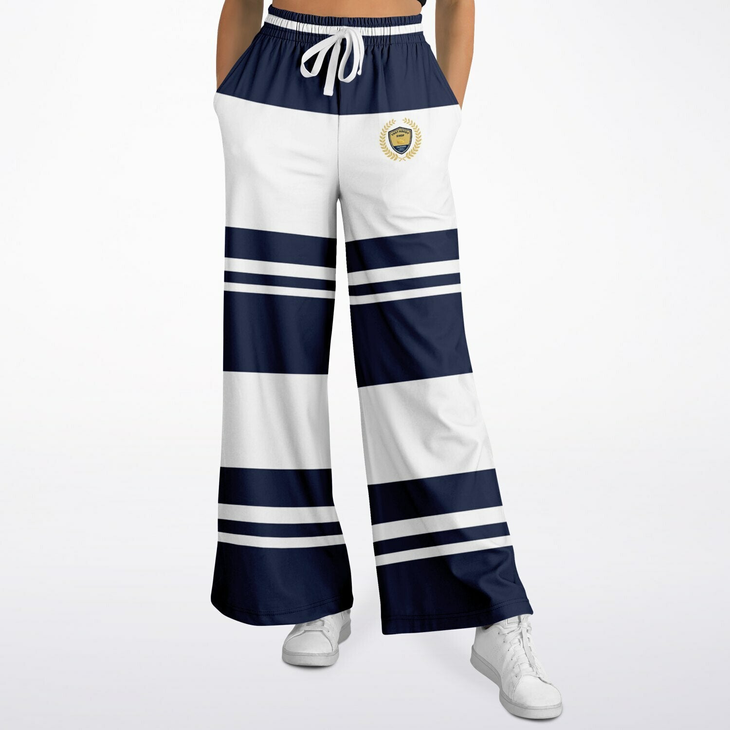 Wimbledon Blue Barbarian Stripe Eco-Poly Wide Leg Pants