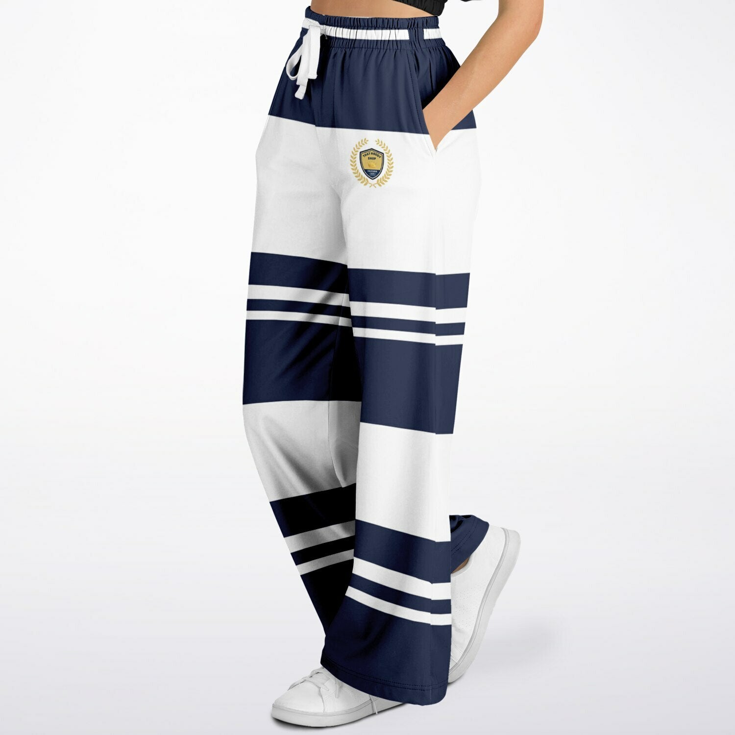 Wimbledon Blue Barbarian Stripe Eco-Poly Wide Leg Pants