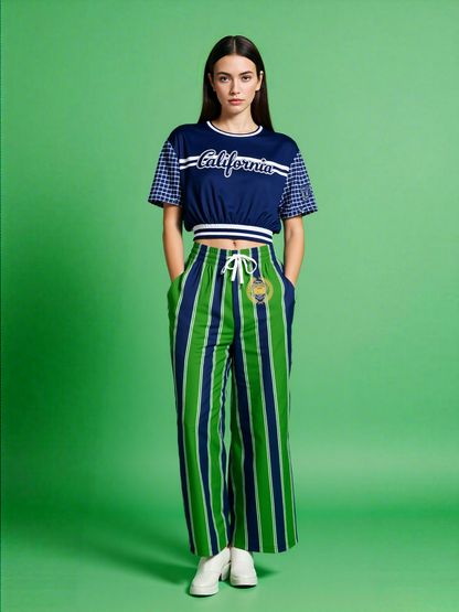Wimbledon in Blue Stripe California Edition Eco-Poly Short Sleeve Cropped Pullover