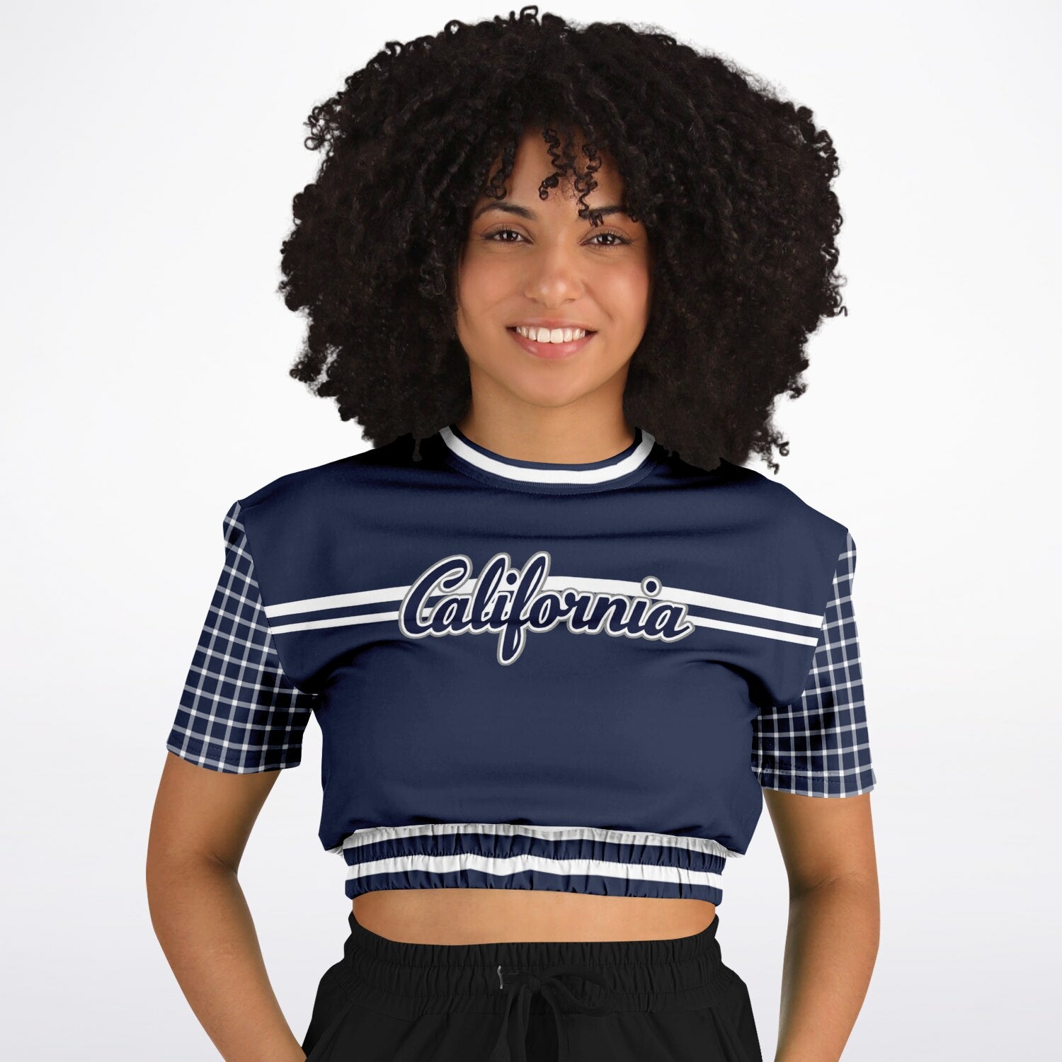 Wimbledon in Blue Stripe California Edition Eco-Poly Short Sleeve Cropped Pullover