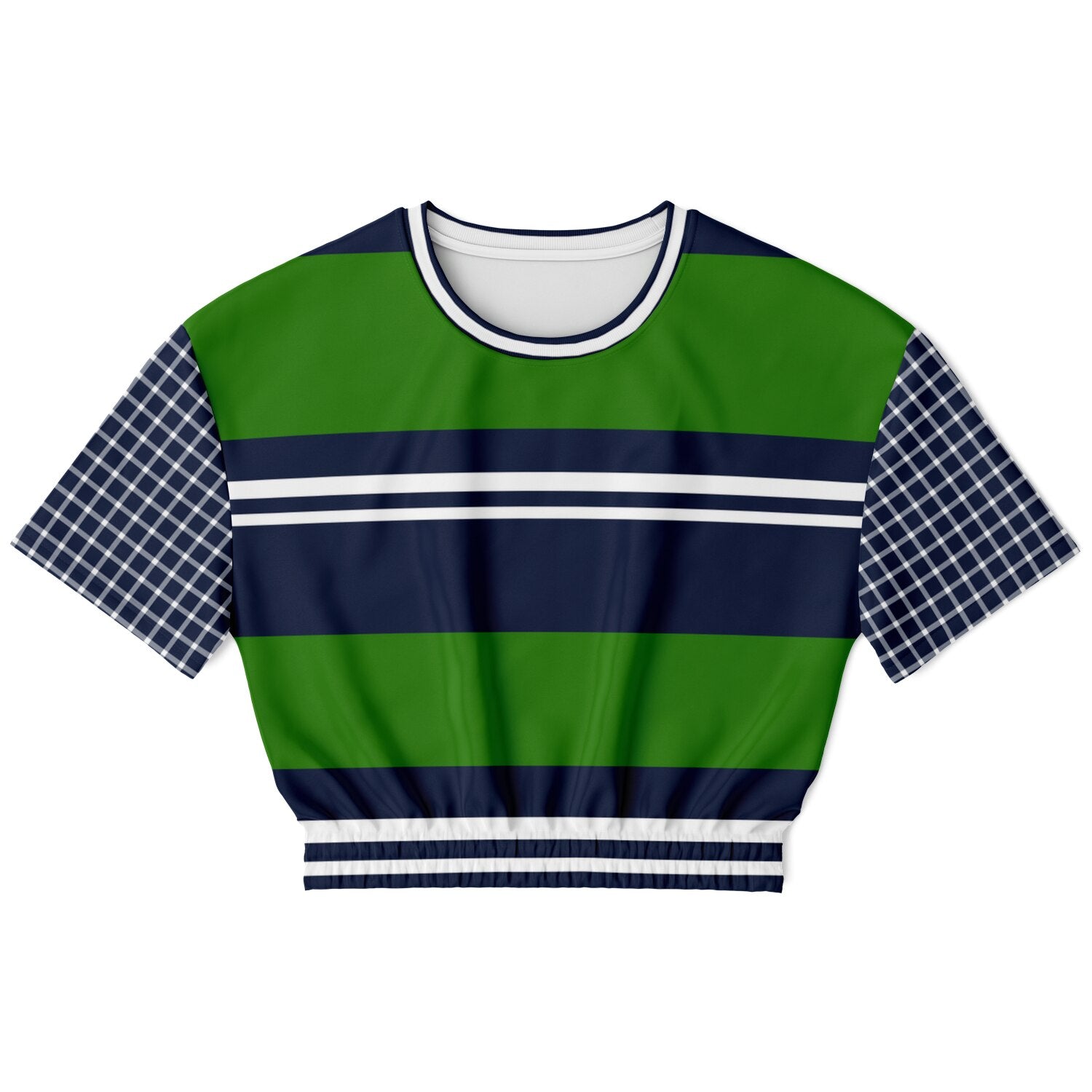 Wimbledon Green Barbarian Stripe Eco-Poly Short Sleeve Cropped Pullover