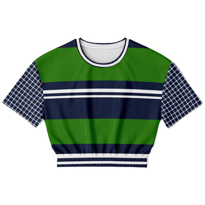 Wimbledon Green Barbarian Stripe Eco-Poly Short Sleeve Cropped Pullover