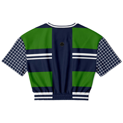 Wimbledon Green Barbarian Stripe Eco-Poly Short Sleeve Cropped Pullover