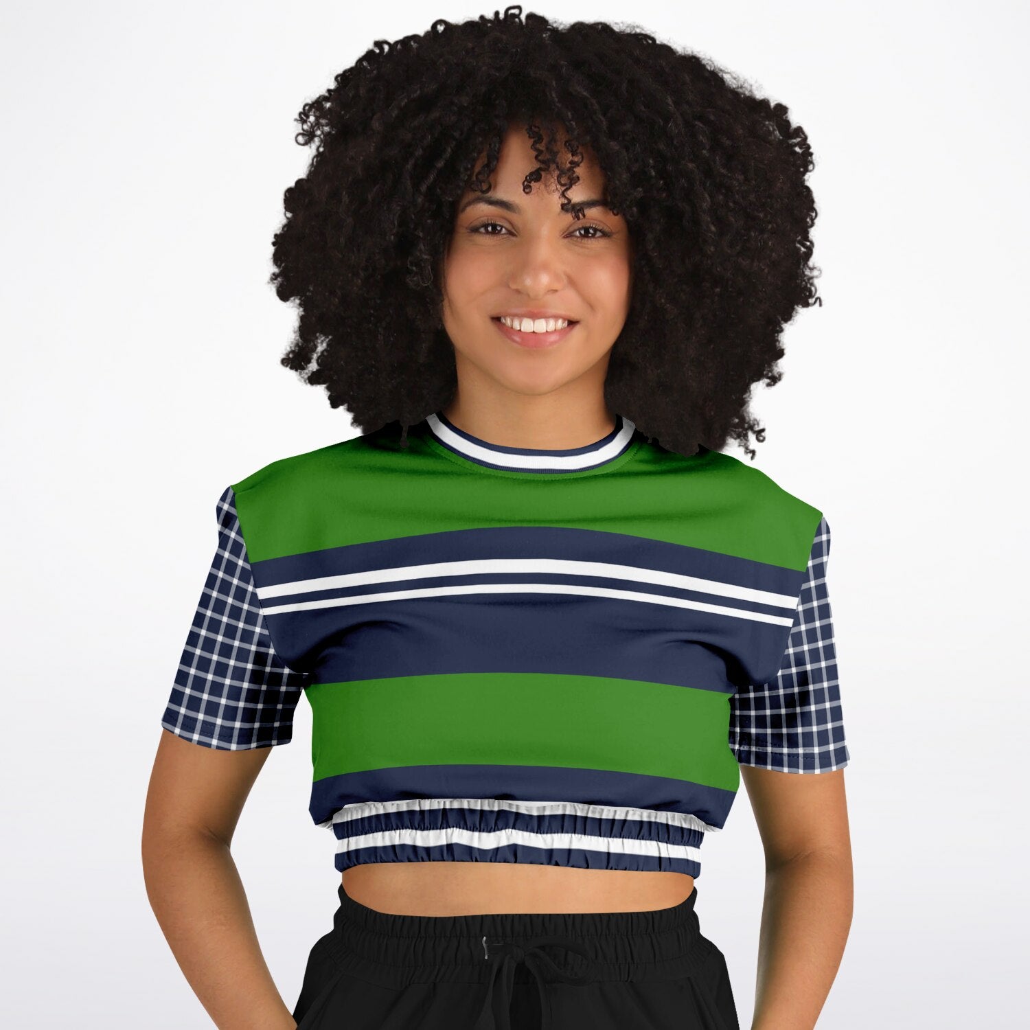 Wimbledon Green Barbarian Stripe Eco-Poly Short Sleeve Cropped Pullover