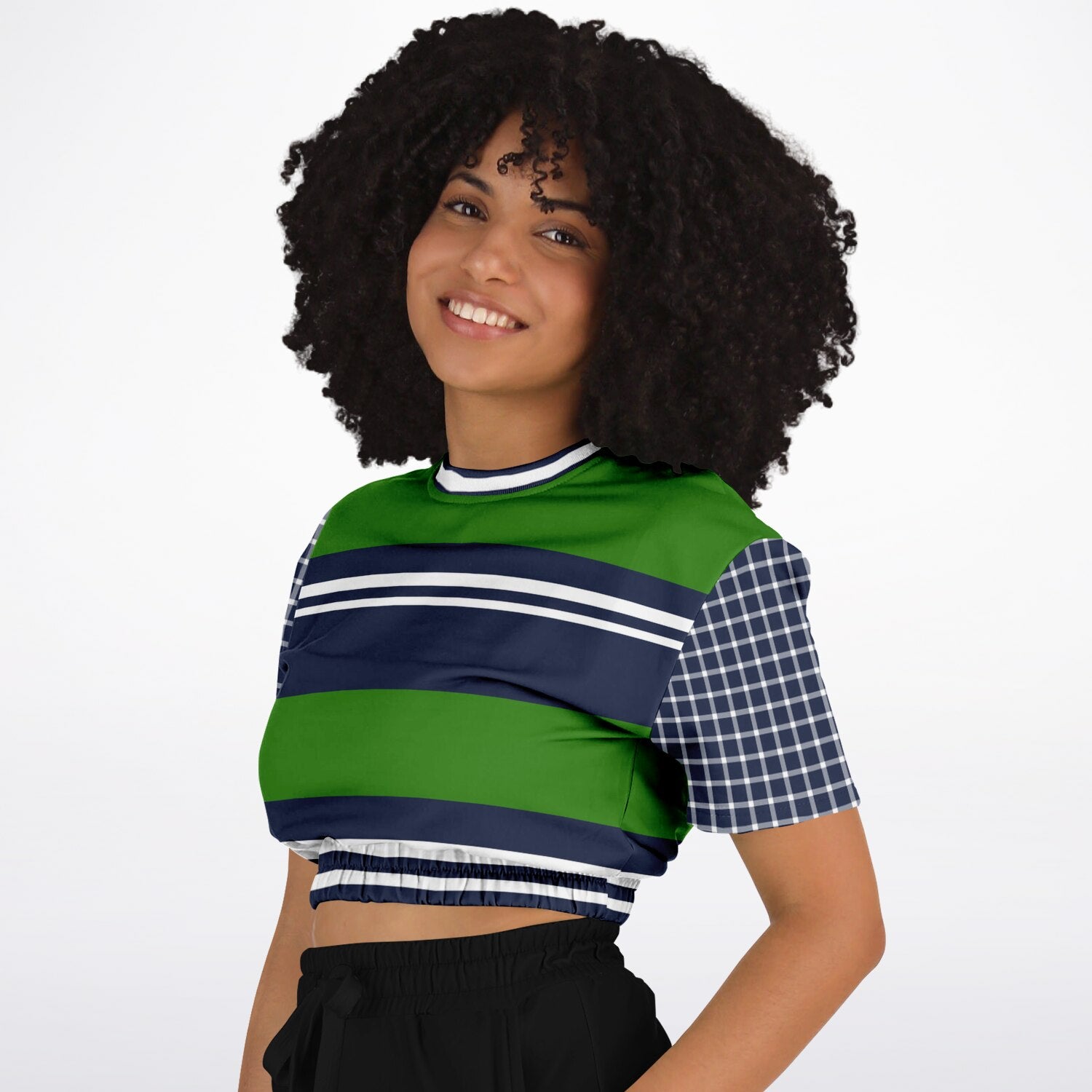 Wimbledon Green Barbarian Stripe Eco-Poly Short Sleeve Cropped Pullover