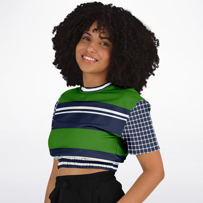 Wimbledon Green Barbarian Stripe Eco-Poly Short Sleeve Cropped Pullover