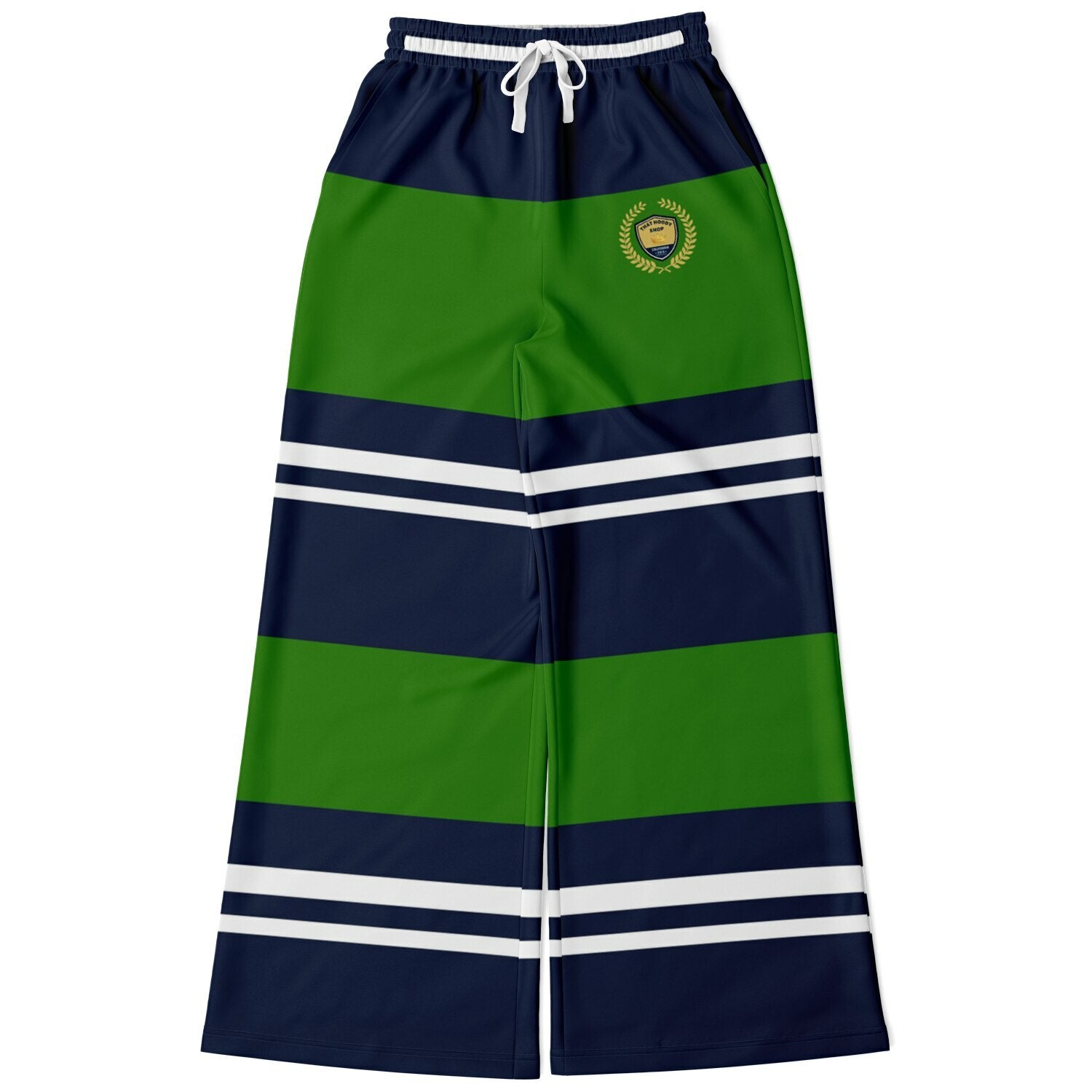 Wimbledon Green Barbarian Stripe Eco-Poly Wide Leg Pants