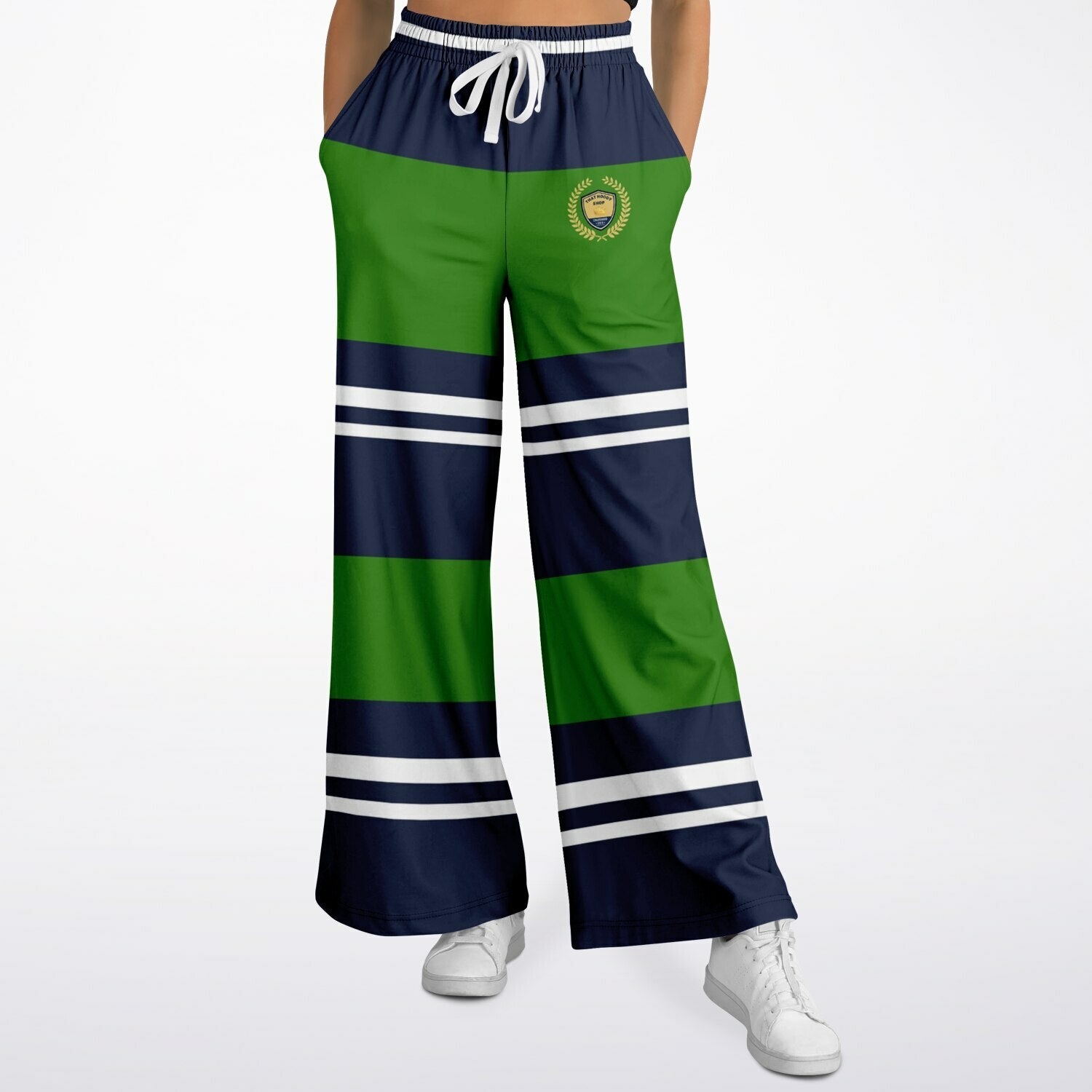 Wimbledon Green Barbarian Stripe Eco-Poly Wide Leg Pants