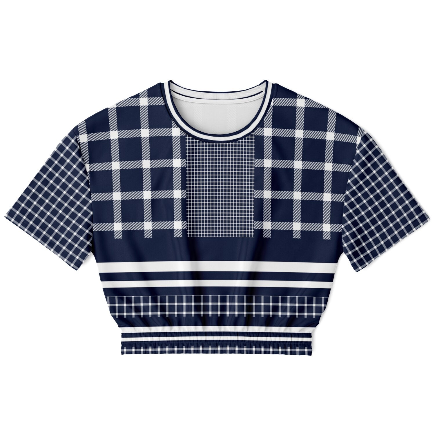 Wimbledon in Blue Plaid Eco-Poly Short Sleeve Cropped Pullover