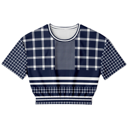 Wimbledon in Blue Plaid Eco-Poly Short Sleeve Cropped Pullover