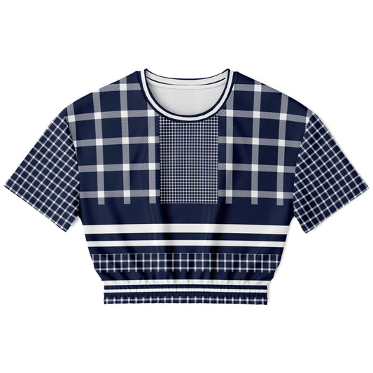 Wimbledon in Blue Plaid Eco-Poly Short Sleeve Cropped Pullover