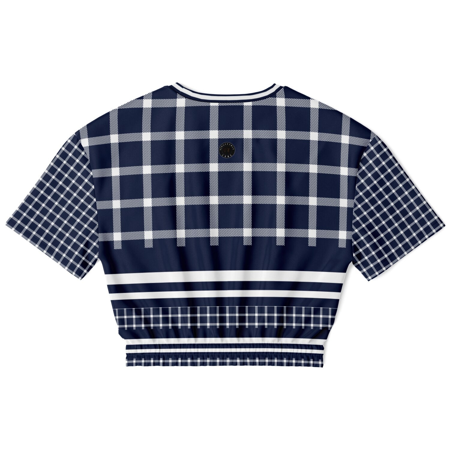 Wimbledon in Blue Plaid Eco-Poly Short Sleeve Cropped Pullover