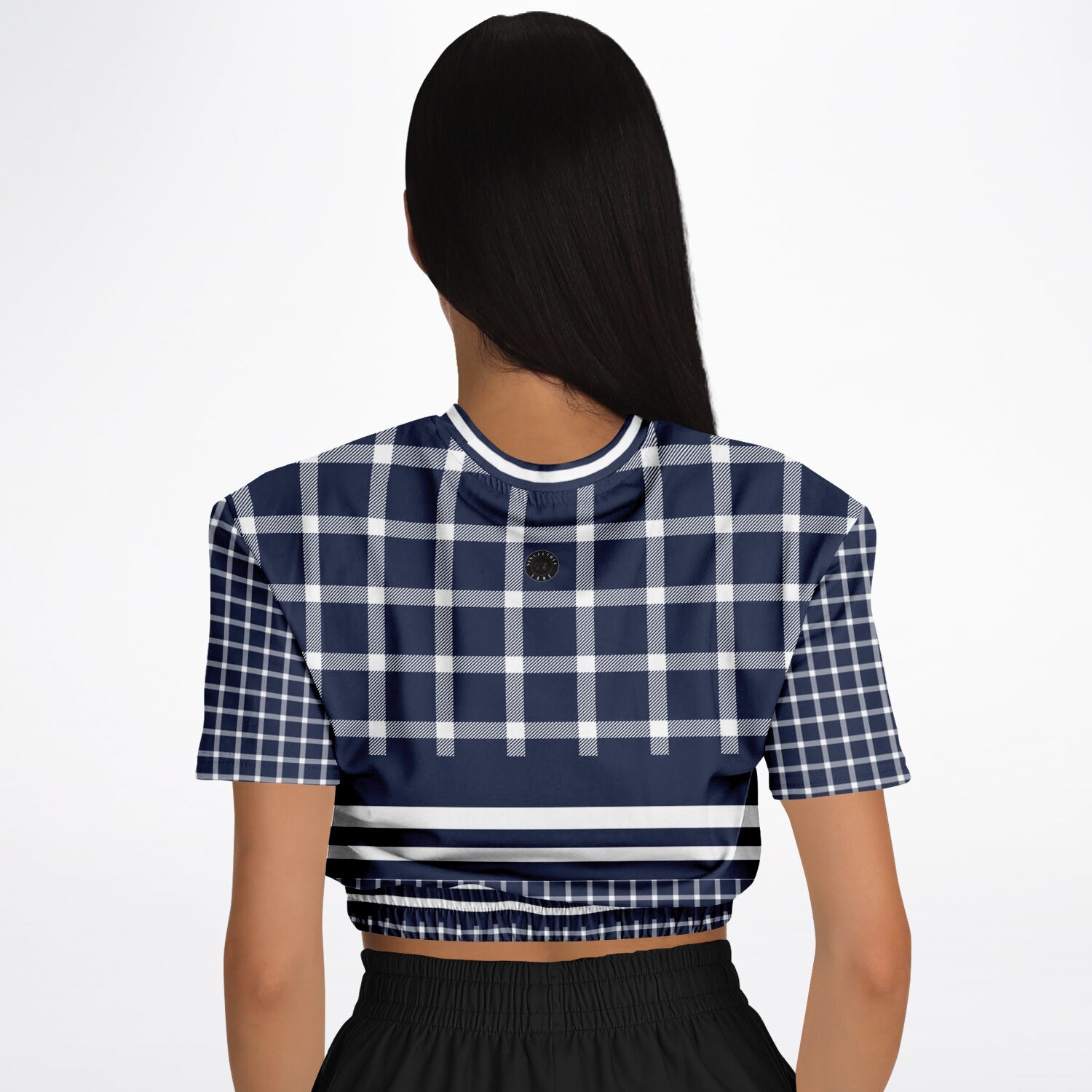 Wimbledon in Blue Plaid Eco-Poly Short Sleeve Cropped Pullover