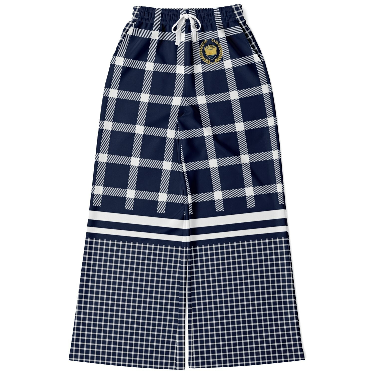 Wimbledon in Blue Plaid Eco-Poly Wide Leg Pants