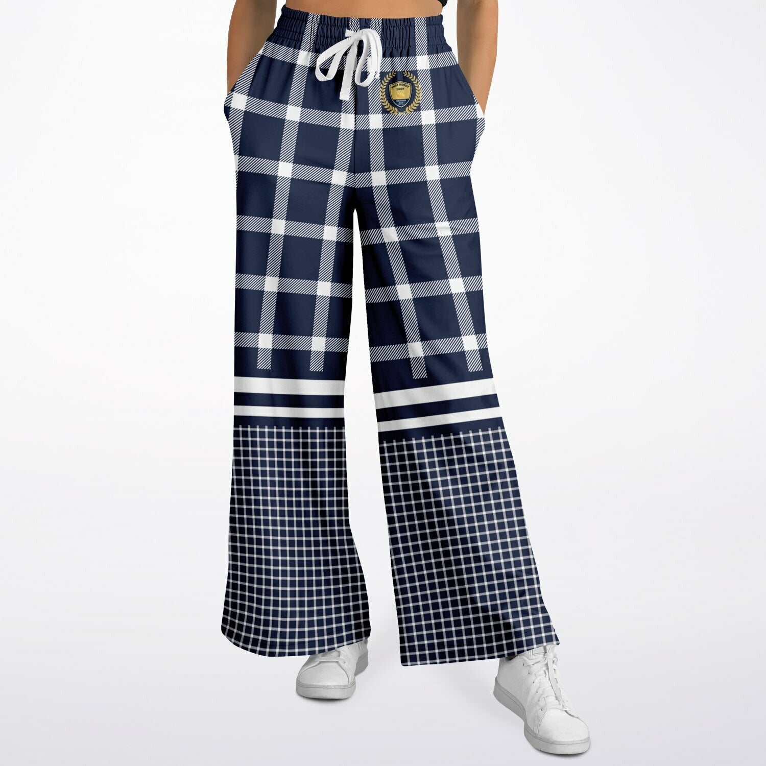 Wimbledon in Blue Plaid Eco-Poly Wide Leg Pants