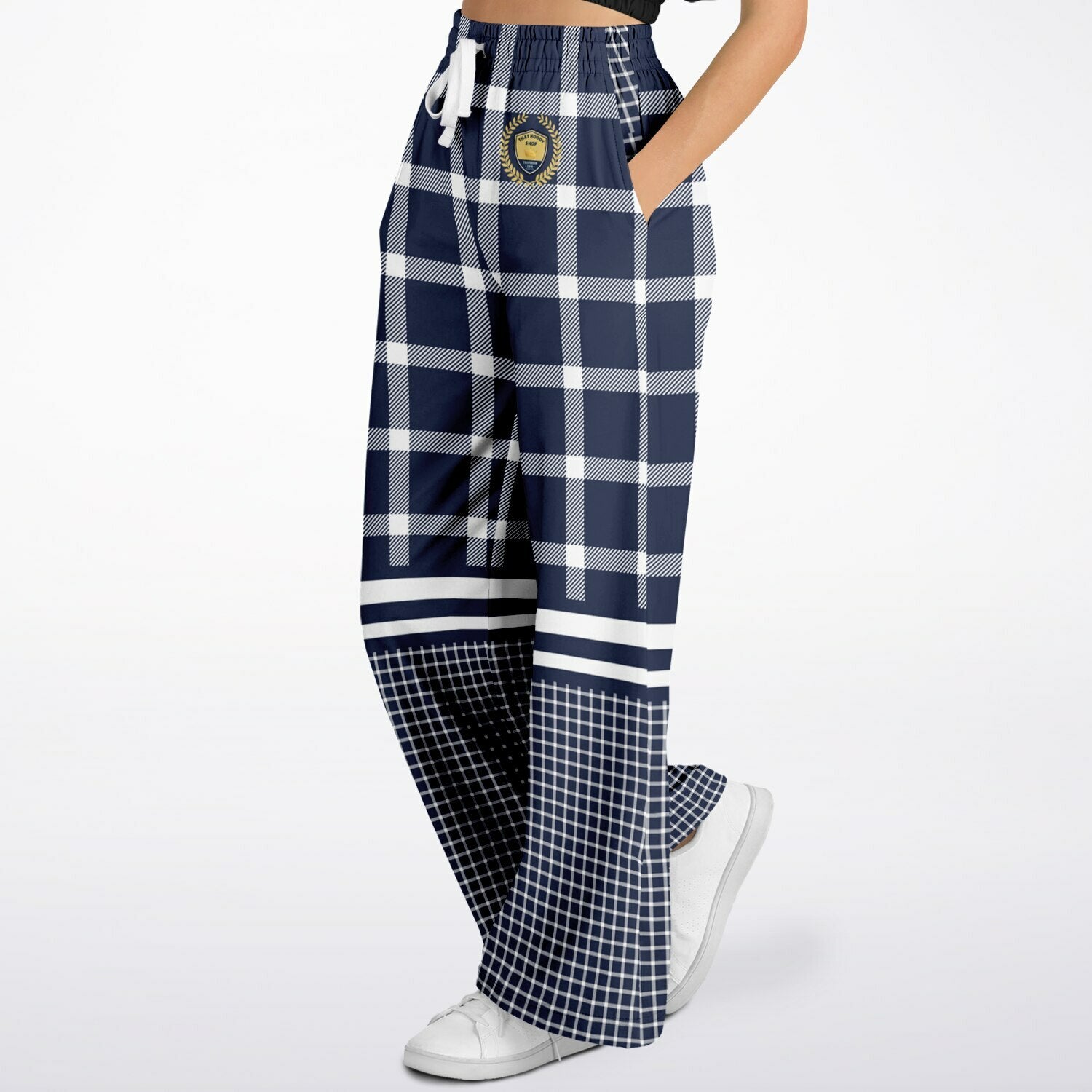 Wimbledon in Blue Plaid Eco-Poly Wide Leg Pants
