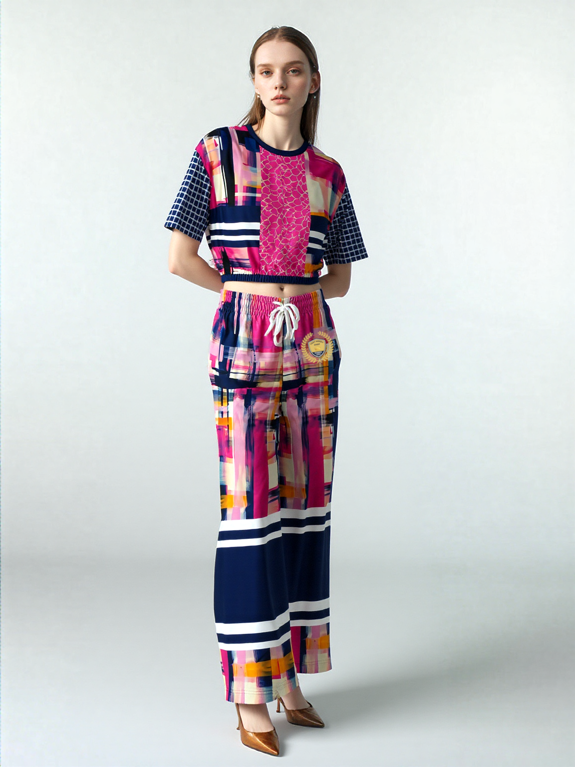 Wimbledon in Full Color Plaid Eco-Poly Wide Leg Pants