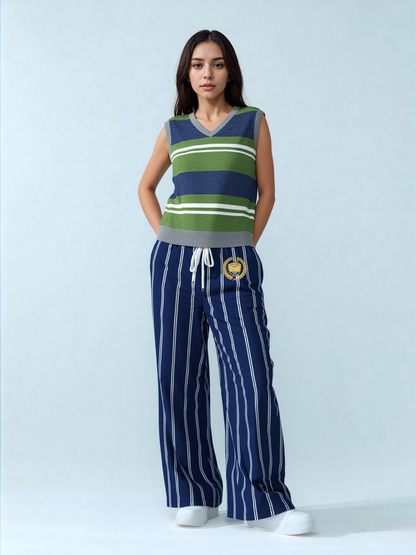 Wimbledon Regal Stripe in Blue Eco-Poly Wide Leg Pants