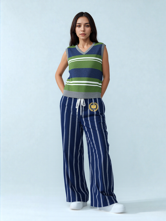 Wimbledon Regal Stripe in Blue Eco-Poly Wide Leg Pants