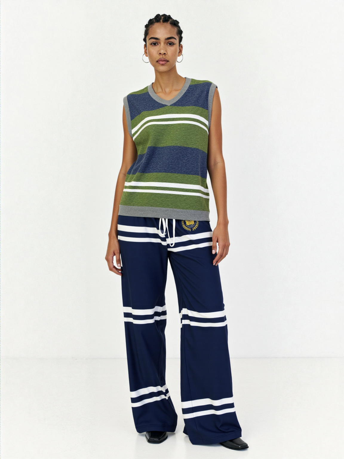 Wimbledon Blue Stripe Eco-Poly Wide Leg Pants