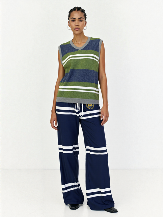 Wimbledon Blue Stripe Eco-Poly Wide Leg Pants