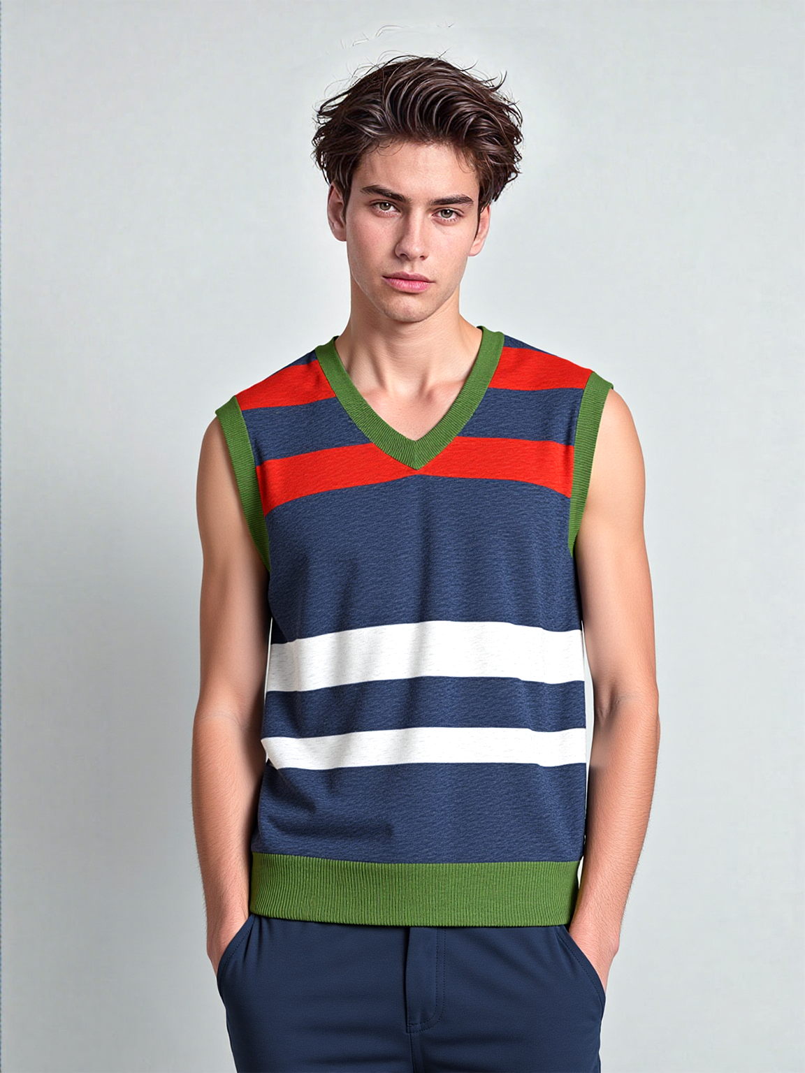 Wimbledon in Red White and Blue Knitted Cotton V-neck Sweater Vest