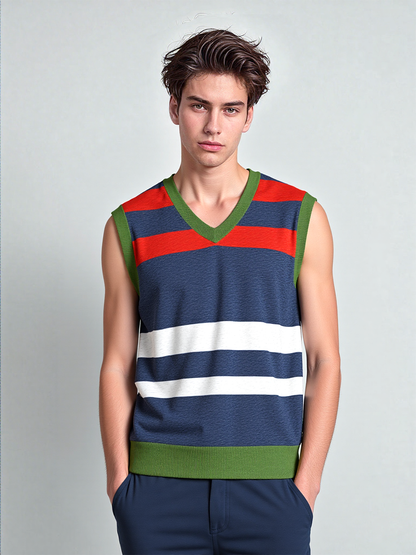 Wimbledon in Red White and Blue Knitted Cotton V-neck Sweater Vest