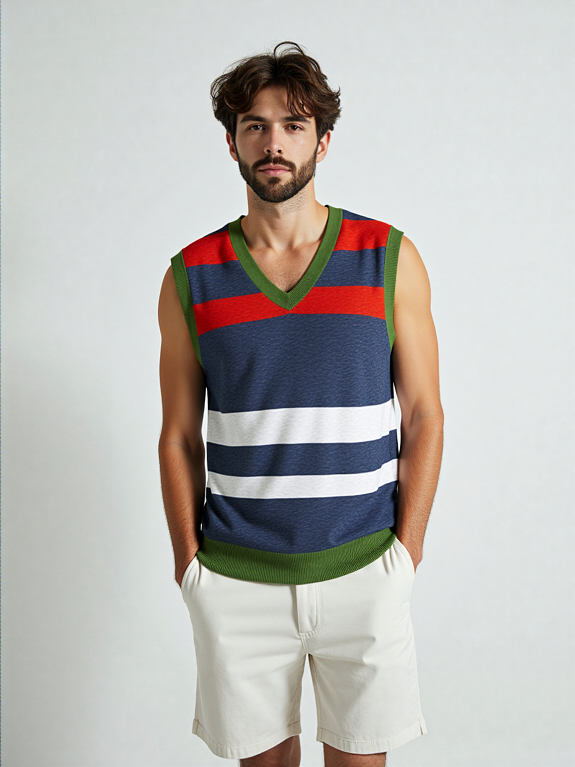 Wimbledon in Red White and Blue Knitted Cotton V-neck Sweater Vest