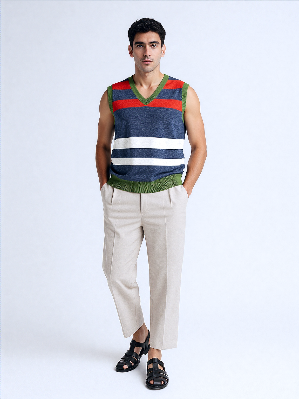 Wimbledon in Red White and Blue Knitted Cotton V-neck Sweater Vest