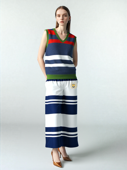 Wimbledon Blue Barbarian Stripe Eco-Poly Wide Leg Pants